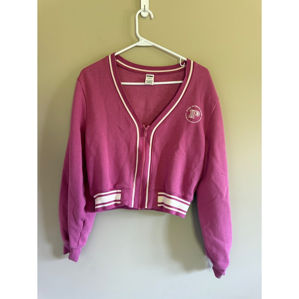 Pink Victoria's Secret Sports Club Cropped Zip Up Sweatshirt Berry Pink Medium